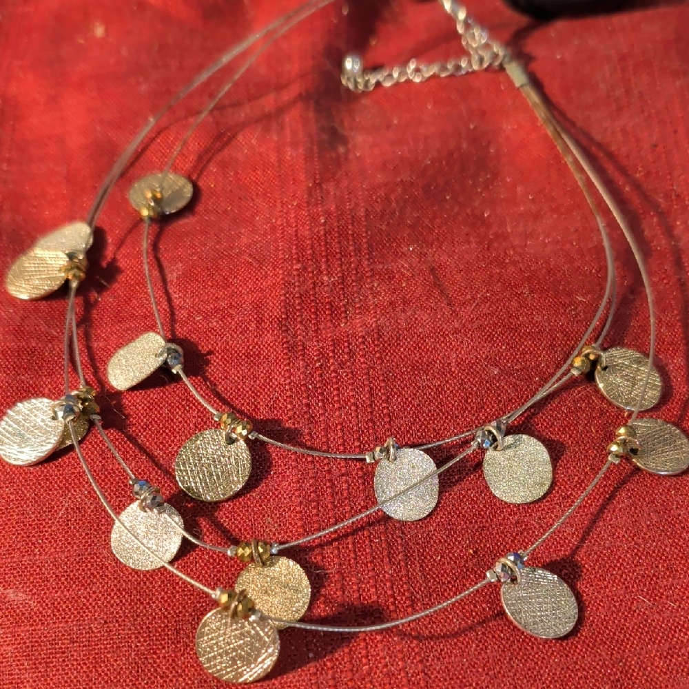 Unique Vintage Gold and Silver Disc Necklace